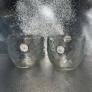 2 kig Indonesia Vintage Crystal clear Etched Snowman Holiday Glass Candle Holder